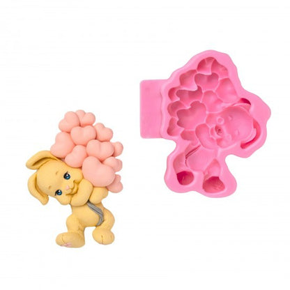 Silikonform Hase mit Herzen 2D