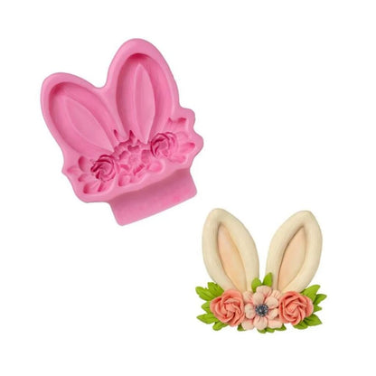 Silikonform Mini-Hasenohren mit Blumen