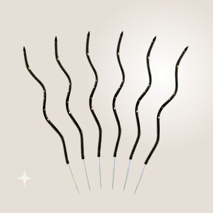 Gedrehte Kuchenkerzen, Schwarz mit Gold, 11 cm - 6 Stk.