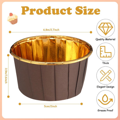 Cupcake / Muffin Backförmchen, 25 Stk – Braun/gold