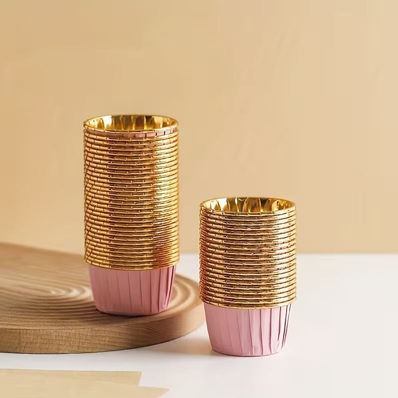 Cupcake / Muffin Backförmchen, 25 Stk – rosa/gold