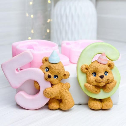 Silikonform Nummer 5 mit Bär 3D