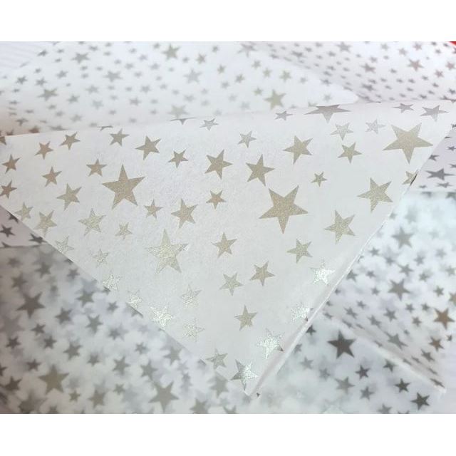 Seidenpapier 50×65 cm (10 Blatt) – Sterne (Silber)