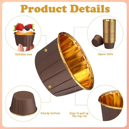 Cupcake / Muffin Backförmchen, 25 Stk – Braun/gold