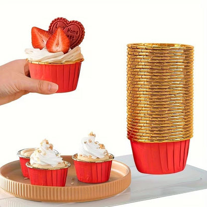 Cupcake / Muffin Backförmchen, 25 Stk – Rot/gold