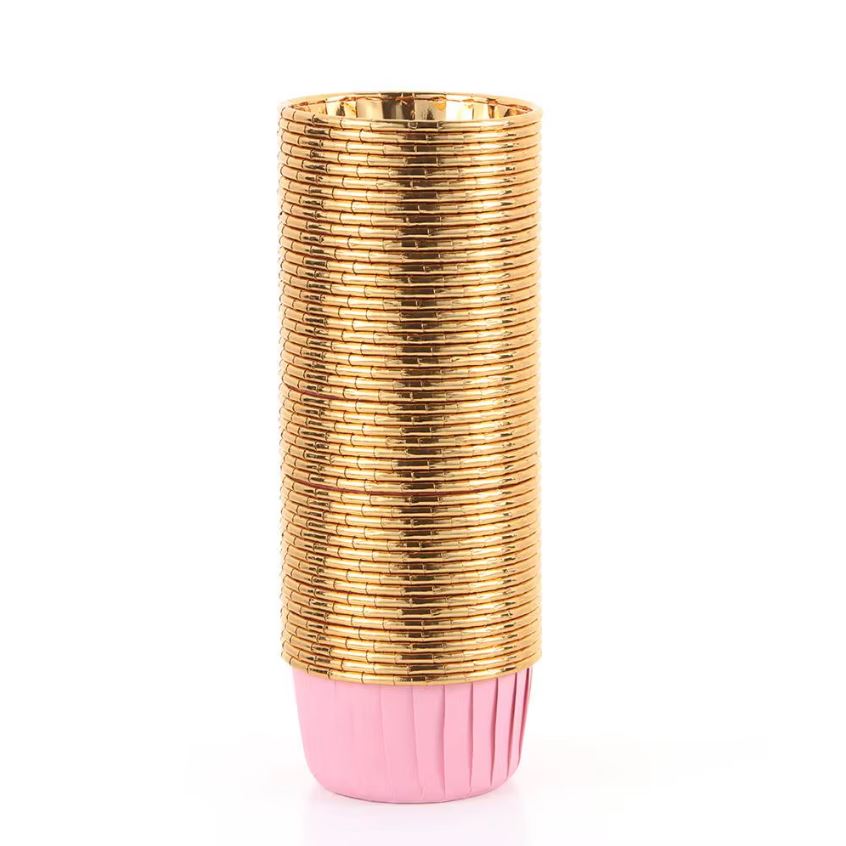 Cupcake / Muffin Backförmchen, 25 Stk – rosa/gold