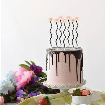 Gedrehte Kuchenkerzen, Schwarz mit Gold, 11 cm - 6 Stk.