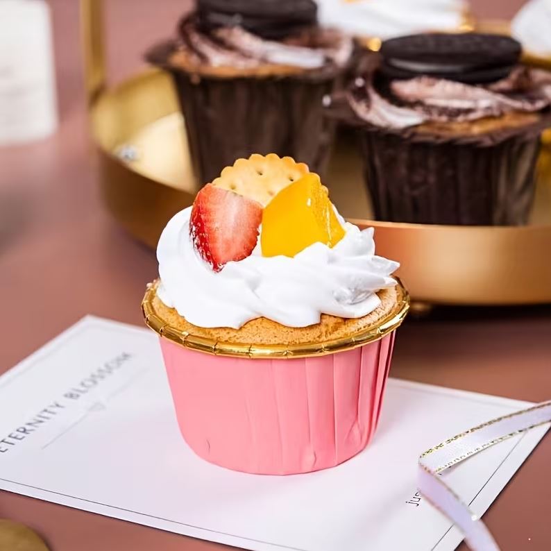 Cupcake / Muffin Backförmchen, 25 Stk – rosa/gold