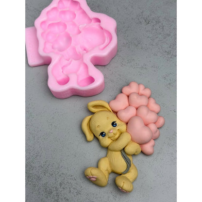 Silikonform Hase mit Herzen 2D