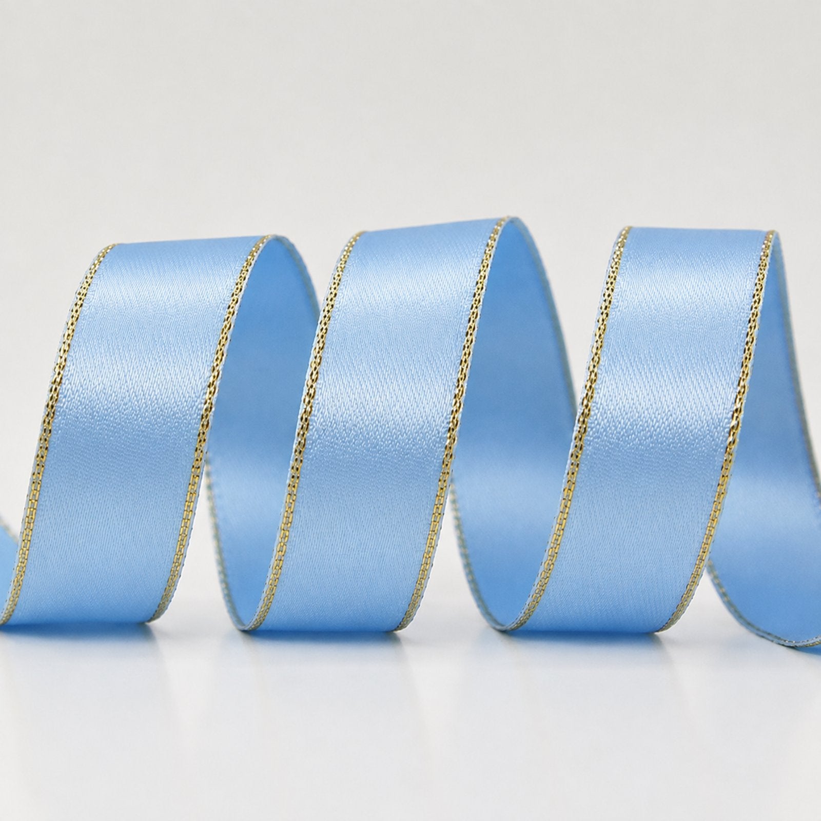 Satinband mit Lurex 2,5 cm Hellblau+Gold, 33 m Rolle