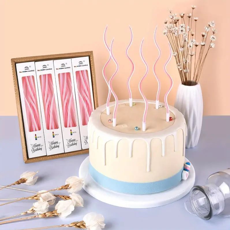 Gedrehte Kuchenkerzen, Rosa Perle, 11 cm - 6 Stk.