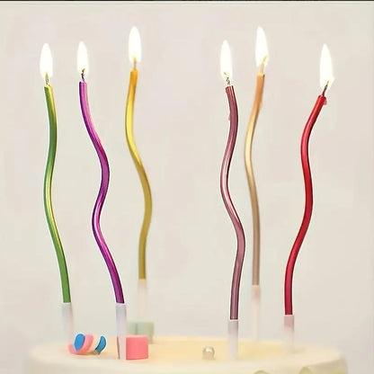 Gedrehte Kuchenkerzen, Mehrfarbig metallisch, 11cm - 6 Stk.
