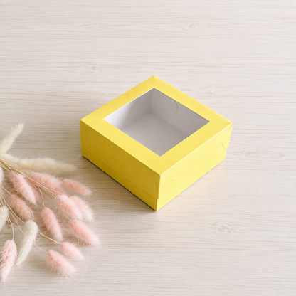 Box für Desserts mit Fenster 13x13x6 cm, Gelb, 5 Stück