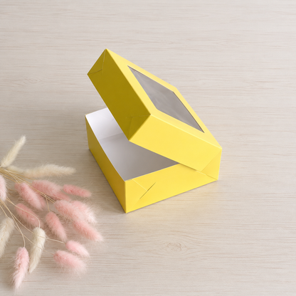 Box für Desserts mit Fenster 13x13x6 cm, Gelb, 5 Stück