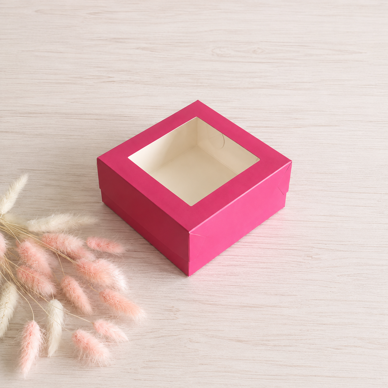 Box für Desserts mit Fenster 13x13x6 cm, Rosa, 5 Stück
