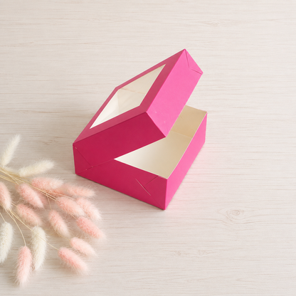 Box für Desserts mit Fenster 13x13x6 cm, Rosa, 5 Stück