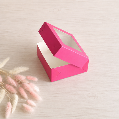 Box für Desserts mit Fenster 13x13x6 cm, Rosa, 5 Stück