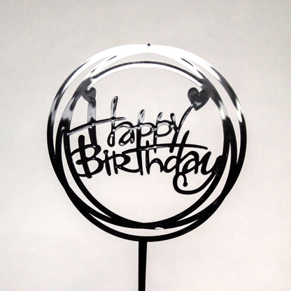Cake Topper “Happy Birthday” runden Schwarz (Dekor 6)