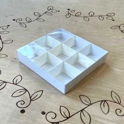 Transparente Box für 9 Pralinen 150x150x30 mm/PET