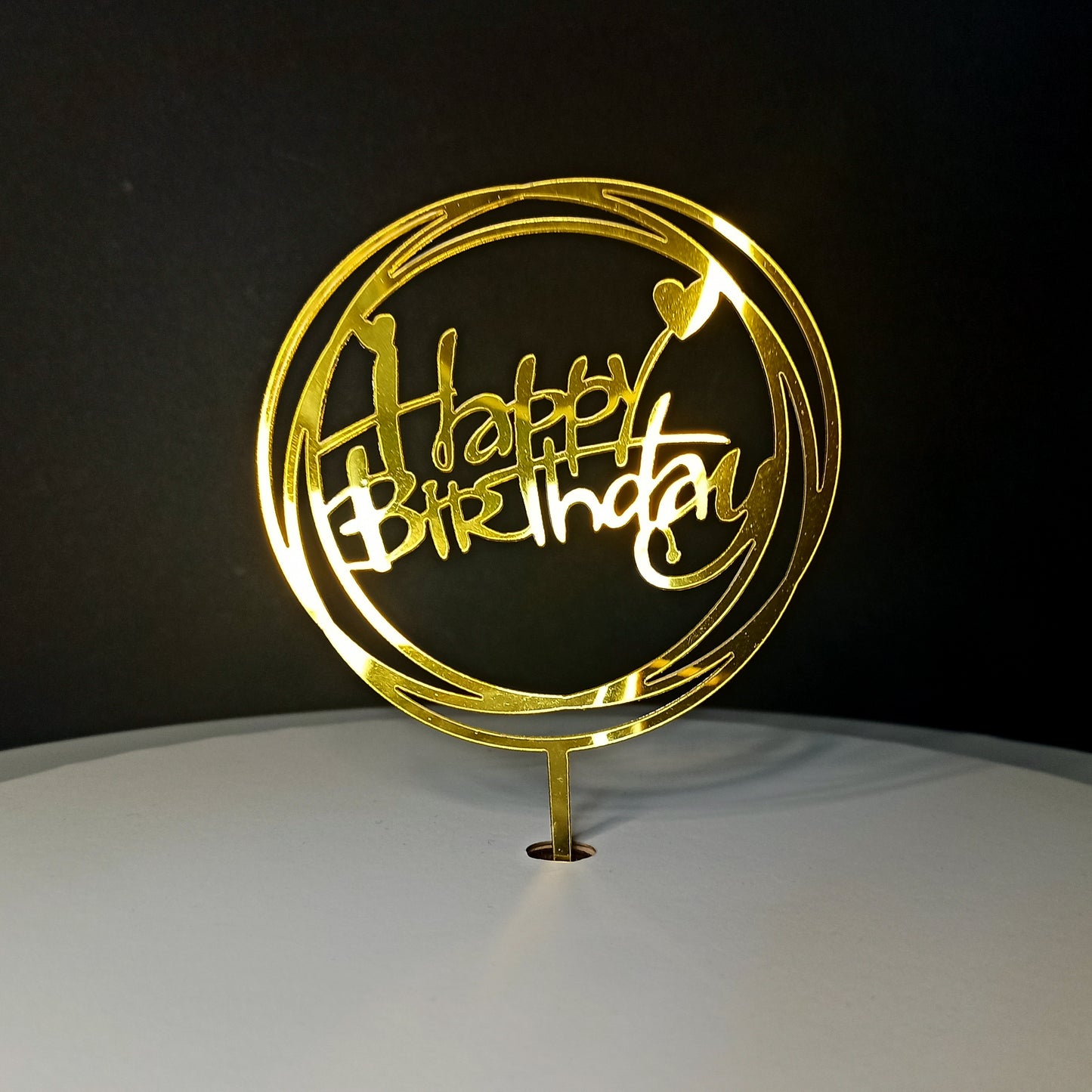 Cake Topper “Happy Birthday” runden Gold (Dekor 1)