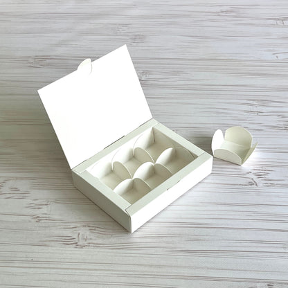 Schachtel für 6 Pralinen, Weiß, 110x145x30 mm, 5 Stk