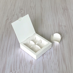 Schachtel für 4 Pralinen, Weiß, 112x112x30 mm, 5 Stk