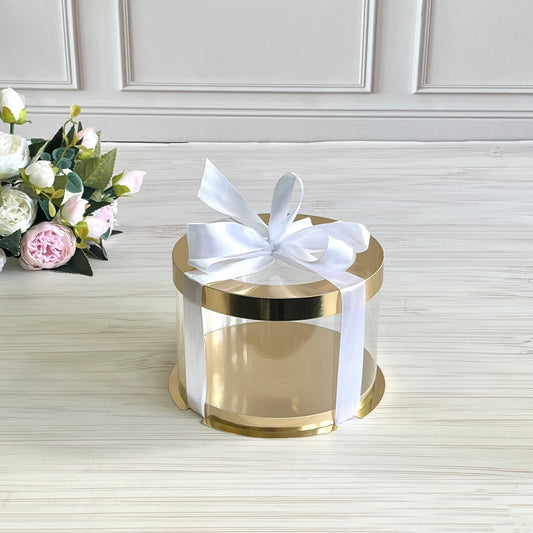 Box Verpackungsschachtel Transparent 16x10 cm Rund GOLD mit Fenster