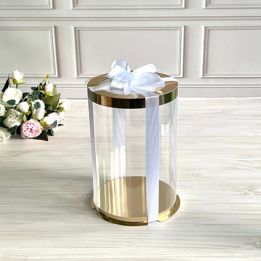Box Verpackungsschachtel Transparent 16x23 cm Rund GOLD mit Fenster
