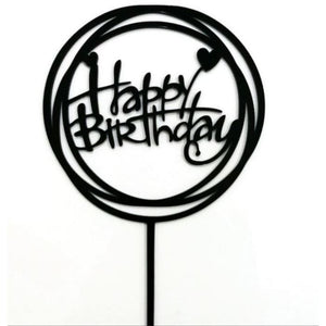 Cake Topper “Happy Birthday” runden Schwarz (Dekor 6)