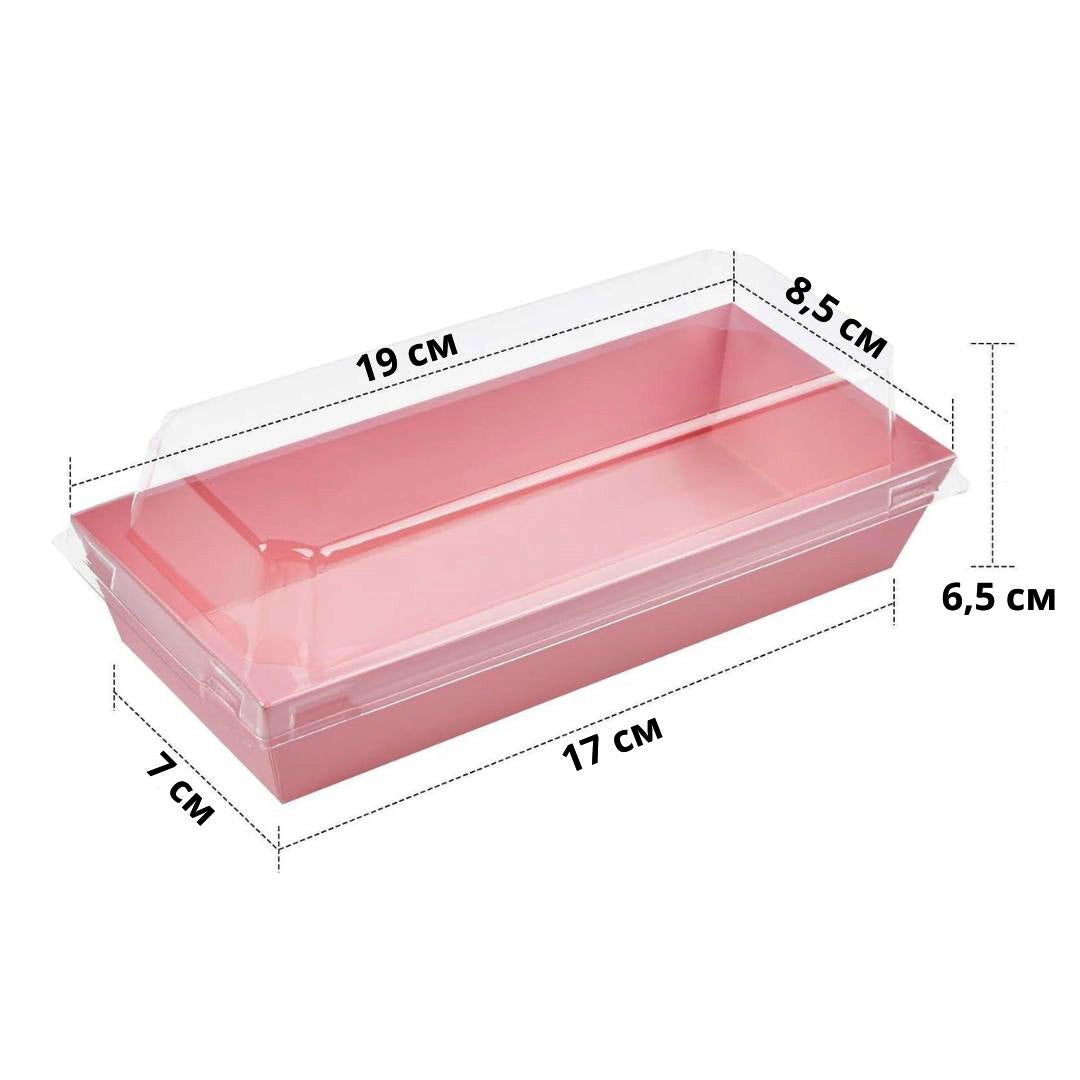 Transparente Dessertbox, 17×7×6,5 cm, rosa, laminiertes Karton, 10 Stk