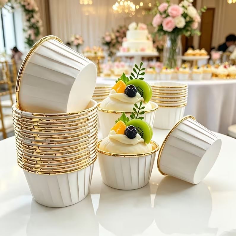 Cupcake / Muffin Backförmchen, 25 Stk – weiß/gold