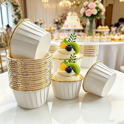 Cupcake / Muffin Backförmchen, 25 Stk – weiß/gold