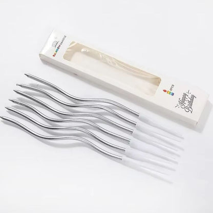Gedrehte Kuchenkerzen, Silber, 11cm - 6 Stk.