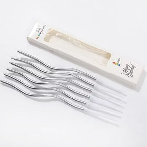 Gedrehte Kuchenkerzen, Silber, 11cm - 6 Stk.