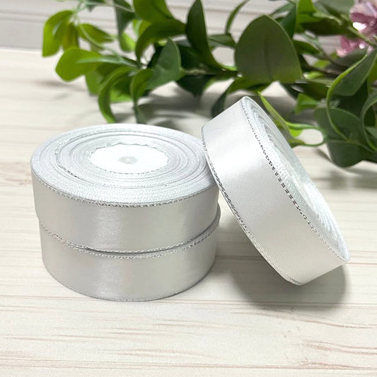 Satinband mit Lurex 2,5 cm Weiß+Silber, 33 m Rolle