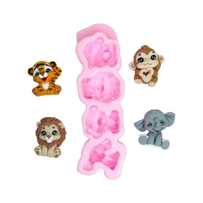 Silikonform Tiger, Löwe, Affe, Elefant