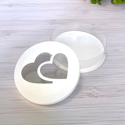 Box Verpackungsschachtel Transparent 20x10 cm Rund Weiß mit Deckel Herz