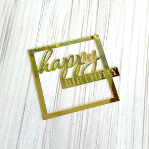 Cake Topper „Happy Birthday“ quadratisch Gold (Dekor 19)