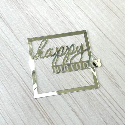 Cake Topper „Happy Birthday“ quadratisch Silber (Dekor 8)