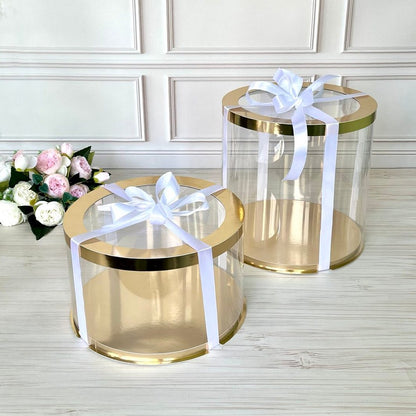 Box Verpackungsschachtel Transparent 25x25 cm Rund GOLD mit Fenster