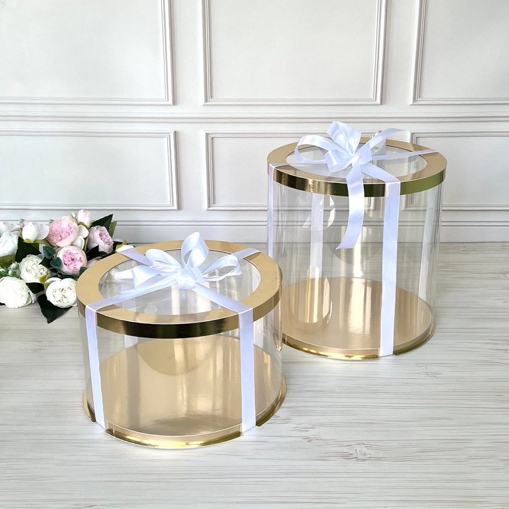 Box Verpackungsschachtel Transparent 20x15 cm Rund GOLD mit Fenster