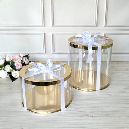 Box Verpackungsschachtel Transparent 20x15 cm Rund GOLD mit Fenster