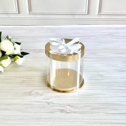 Box Verpackungsschachtel Transparent 12x13 cm Rund GOLD mit Fenster