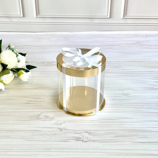 Box Verpackungsschachtel Transparent 12x13 cm Rund GOLD mit Fenster