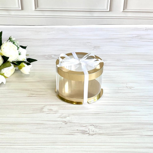 Box Verpackungsschachtel Transparent 12x8 cm Rund GOLD mit Fenster